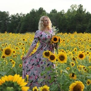 blush green taupe floral maxi dress half sleeves